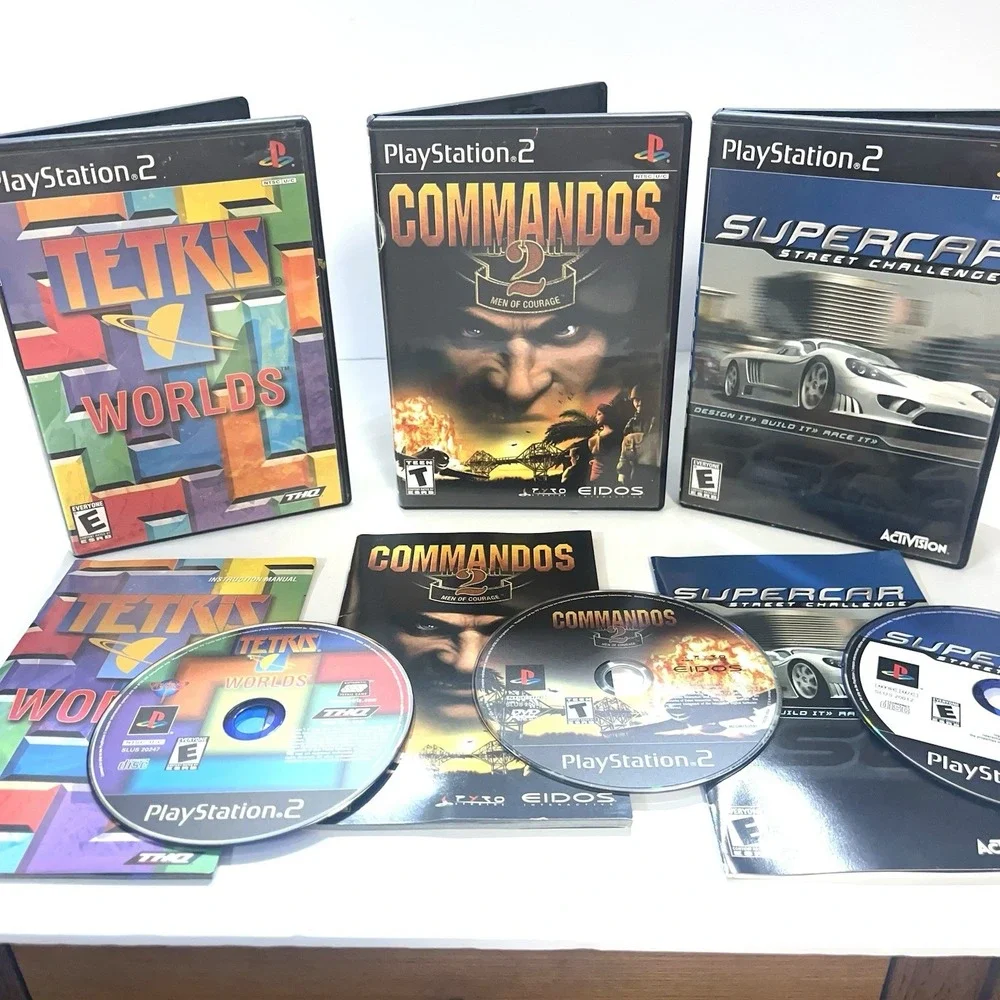Lot Of 3 CIB PS2 Games Tetris Worlds, Supercar Street Challenge, & Commandos 2